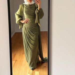 Zena Olive Long Sleeve Gown Size 42 - Worn Once